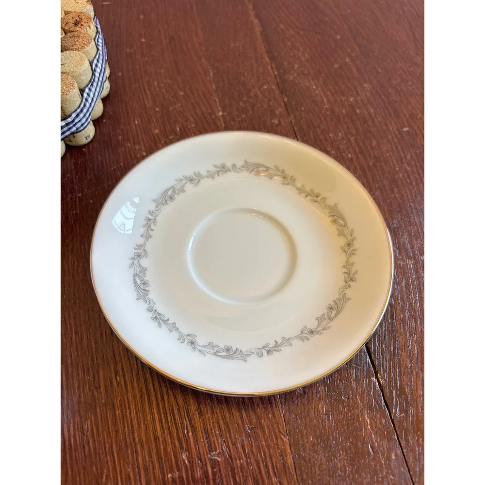 Noritake Crestmont 6013 Teacup and Saucer Set Grey Floral Platinum Trim Japan